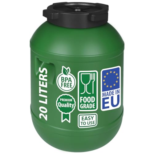 F&R Kleines Fass 20 Liter aus HDPE zur Aufbewahrung I Futtertonne Pferd I Wassertank Weithalsfass mit Deckel I Wasserfass I Sauerkrautfass I Gurkenfass Gärfass I Maischefass