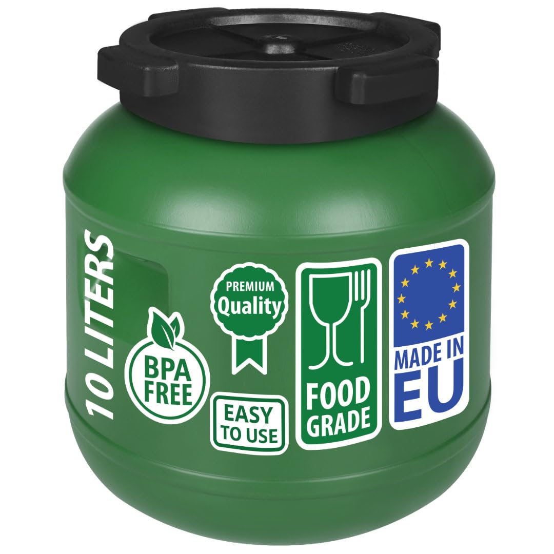 F & R Kleines Fass 10 Liter aus HDPE zur Aufbewahrung I Futtertonne Pferd I Wassertank Weithalsfass mit Deckel I Wasserfass I Sauerkrautfass I Gurkenfass Gärfass I Maischefass