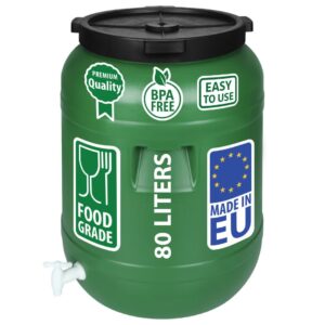 F & R Wasserkanister mit Hahn 80 Liter aus HDPE I I Regentonne mit Deckel I Kanister Hahn I Wasserbehälter mit Hahn I Wassertank I Fass mit Deckel I Regenwassertank Grün