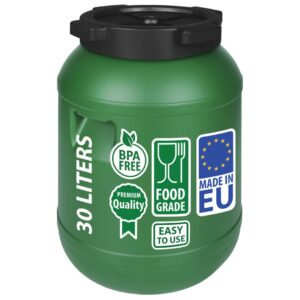 F & R Kleines Fass 30 Liter aus HDPE zur Aufbewahrung I Futtertonne Pferd I Wassertank Weithalsfass mit Deckel I Wasserfass I Sauerkrautfass I Gurkenfass Gärfass I Maischefass
