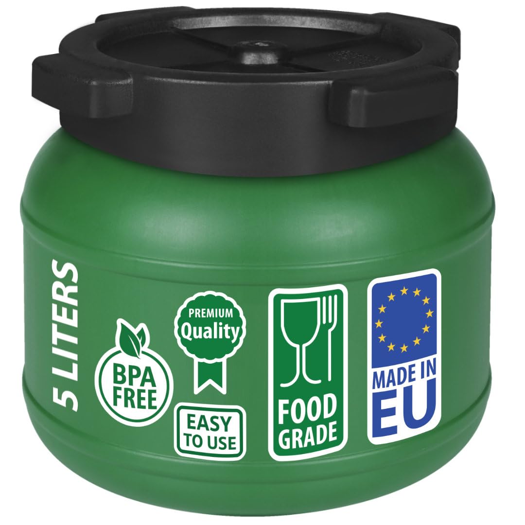 F&R Kleines Fass 5 Liter aus HDPE zur Aufbewahrung I Futtertonne Pferd I Wassertank Weithalsfass mit Deckel I Wasserfass I Sauerkrautfass I Gurkenfass Gärfass I Maischefass