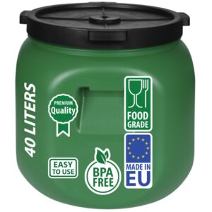 F & R Regentonne mit Deckel 40 Liter aus HDPE I Futtertonne Pferd I Wassertank Fass Tonne mit Deckel I Regenfass für Garten I Regenwassertonne I Wassertonne I Gärfass I Regenwassertank