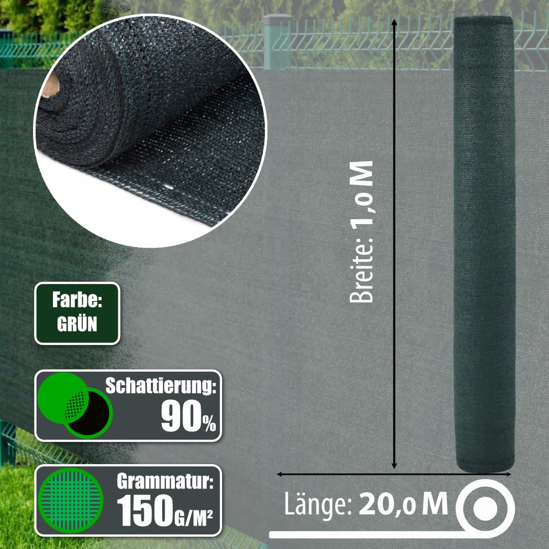 F & R Sichtschutz Garten Zaunblende I Sichtschutz Zaun I Schattiernetz Grün PE 1m x 20m 150g/m² I Sichtschutzmatte Für Zaun Gartenzaun Gartensichtschutz UV-Stabil Wetterfest - Image 2