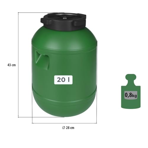 F&R Kleines Fass 20 Liter aus HDPE zur Aufbewahrung I Futtertonne Pferd I Wassertank Weithalsfass mit Deckel I Wasserfass I Sauerkrautfass I Gurkenfass Gärfass I Maischefass - Image 2