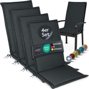LILENO HOME Gartenstuhl Auflagen [4er Set - Hochlehner] in Anthrazit - Bequeme Liegen als Sitzauflagen für Gartenmöbel - Stuhlkissen für Gartenstühle und Klappstühle MIA