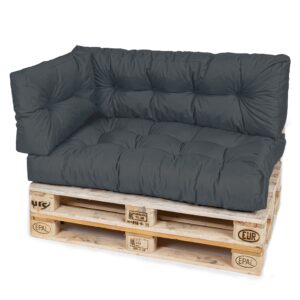 TexDeko Garden Palettenkissen 120x80x18 cm wasserabweisend UV-beständig 3-TLG Set – Anthrazit
