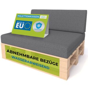 Pillows24 Palettenkissen 2-teiliges Set – Palettenauflage für Palettensofa – Made in EU – Dunkelgrau