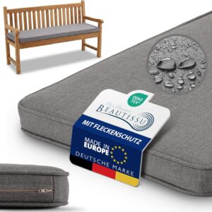 Beautissu Bankauflage Outdoor 120x50 cm Bankkissen Wetterfest - UV-Beständig Pflegeleicht Gartenbank Sitzkissen waschbar – 5cm dick Bankpolster Bezug abnehmbar Gartenmöbel Hellgrau – Calme BK
