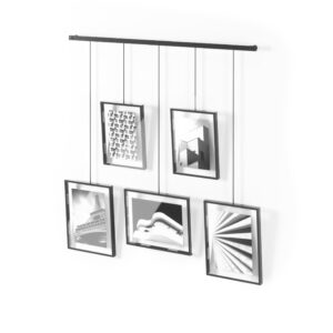 Umbra Exhibit Foto Collage Bilderrahmen – Flexibles Bilderrahmen-Set zur Horizontalen und Diagonalen Anbringung, für 5 Photos, Kunstdrucke, Bilder, 10 x 15 und 13 x 18 cm, Schwarz, 5 Rahmen