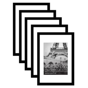 Americanflat Bilderrahmen 20x30 cm in Schwarz – Bilderrahmen 15x20 cm mit Passepartout und 30x20 cm ohne Passepartout - Rahmen mit poliertem Plexi-Scheibe und Sägezahn-Aufhängung - 5er Pack
