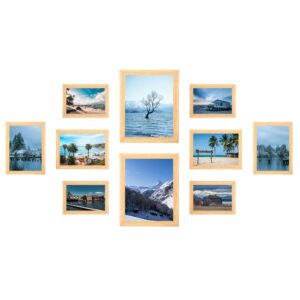 KAIWIN Set mit 10 Fotorahmen; Multi-Bilderrahmen; zwei 20 x 25 cm; vier 13 x 18 cm; vier 10 x 15 cm, Bilderrahmen Collage Eiche