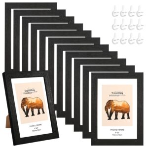 HFDONGL 12er Set Bilderrahmen 10x15 cm Fotorahmen Schwarz Holzbilderrahmen Bilderrahmen Klein Fotorahmen Set für Wandbehänge oder Tischdekoration