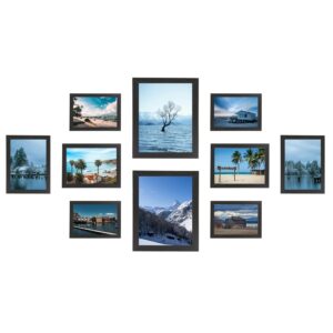 KAIWIN Set mit 10 Fotorahmen; Multi-Fotorahmen; zwei 20 x 25 cm; vier 13 x 18 cm; vier 10 x 15 cm, Bilderrahmen Collage Schwarz