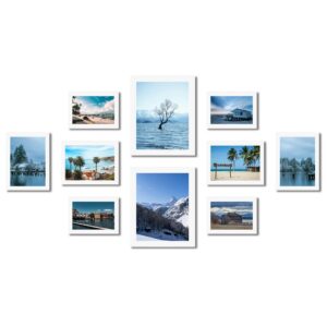 KAIWIN Set mit 10 Fotorahmen; Multi-Fotorahmen; zwei 20 x 25 cm; vier 13 x 18 cm; vier 10 x 15 cm, Bilderrahmen Collage Weiß