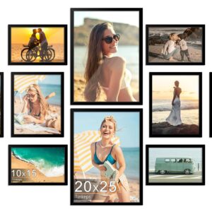 Tinkeps Bilderrahmen 10er-Pack in Schwarz – Für 10 Fotos in 3 Größen, Enthält 4 Rahmen für 10x15 cm, 4 für 13x18 cm und 2 für 20x25 cm Fotos – Perfekt als Tischaufsteller und Wanddekoration geeignet