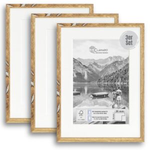 CLAMARO 'COLLAGE 20' 3er Set Bilderrahmen DIN A4 (21x29,7 cm) Bildmaß | Eiche Altholz | Inkl. Passepartout für DIN A5 (14,8 x 21 cm) Bilder | 20 mm breiter Slim Design MDF-Holz Rahmen mit Acrylglas