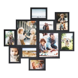 SONGMICS Bilderrahmen 10er Set, Fotocollage, Fotorahmen für die Wand, zwei 20 x 25 cm, vier 13 x 18 cm, vier 10 x 15 cm, werkzeuglose Montage, schwarz RPF100BZ01