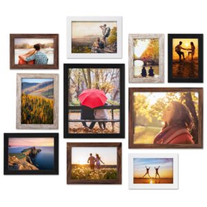 Giftgarden 10er Bilderrahmen Set Verschiedene Größen und Farben, Multi Bilderrahmen Collage 10x15 cm(4 Stück), 13x18 cm(4 Stück), 20x25 cm(2 Stück), Fotorahmen für Wohnzimmer Schlafzimmer Esszimmer