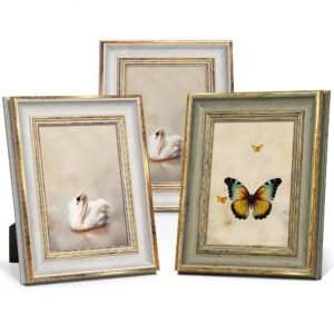 Afuly 13x18 Bilderrahmen Vintage 3er Set Collage Weiß Grün Gold Retro Antike Shabby Fotorahmen Deko für Wand Tisch Family Freund Hochzeit Geburtstag Weihnachten Geschenke für Mama Oma Freund
