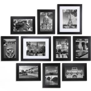 Postavo 10er Bilderrahmen Set - 8x für [9x13cm] Bilder & 2x für [18x13cm] - Schwarze Bilderrahmen Collage - Hochwertige Fotorahmen aus Holz - Hoch- oder Querformat - Stehend/Hängend