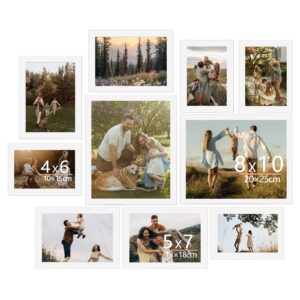 10 Stück Bilderrahmen Set verschiedene Größen, Weiß Holz bilderrahmen mit 4x10x15cm, 4x13x18cm, 2x20x25cm, Fotorahmen zum Aufstellen und Aufhängen, Fotorahmen für Wohnzimmer, Schlafzimmer, Galerie