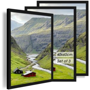 QPQIYIY Bilderrahmen 40x60 cm 3er set, Schwarz Bilderrahmen 60x40 Hergestellt aus Holzwerkstoff, Rahmen 40 x 60 cm ideal für Fotos, Bilder, Poster
