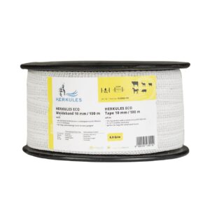 Farmland Herkules Power Weidezaunband - 100 Meter Weidezaun Band - Robustes Weideband mit Niroleitern - 10 mm breites Weidezaun Breitband für alle Tierarten