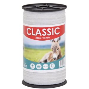 VOSS.farming Weidezaunband 10mm Classic 8 x 0,16 NIRO, weiß, Weidezaun und Elektrozaun Band, Elektroband, Pferdezaun, Pferdeband, Ponyzaun, Sparset (400 m)