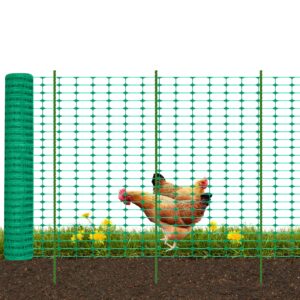 FIVMEN Begrenzungszaun 100cm Hoch Hühnerzaun Weidezaun Hundezaun inkl. 30 Pfähle und 100 Bindebänder Kunststoff Steckzaun Gartenzaun Mobiler Zaun, 30m