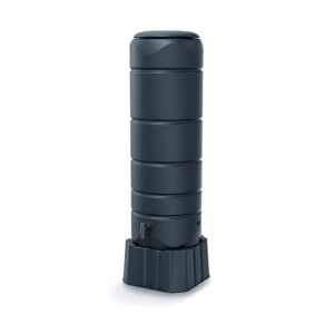 Kreher® Kompakte Regentonne Regenwassertank Wassertank 110 Liter inkl. Wasserhahn, Stand, Deckel. Aus Kunststoff in Anthrazit. 39,6 x 39,6 x 130,5 cm