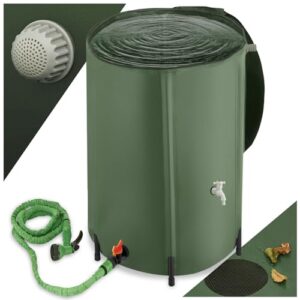tectake® Regenwassertank für Garten und Camping, Tonne faltbar, Regentonne mit Deckel und Wasserhahn, Wassertank, Regenwassersammler, Zisterne, Regenfass mit Hahn, Wassertonne - 500 l