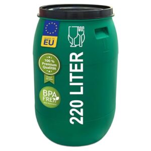 Plasteo 220 Liter Regentonne Wasserfass Weithalsfass Futtertonne mit Stülpdeckel, HDPE BPA-Frei