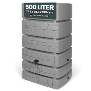 Kreher XXL Wassertonne Tower Stone mit Wasserhahn. Tolle Stein Optik in Anthrazit/Grau, 500 Liter Nutzungsvolumen. Maße (BxTxH): 77,5 x 58,3 x 130 cm (Grau)
