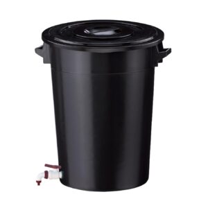 100 Liter Regentonne mit Griffen + Deckel + Ablaufhahn, Stabiler Eimer, Plastiktonne, Wasserfass für Regenwassersammlung, Regentank für Garten, Terrasse & Balkon, Regenwassertank (schwarz)