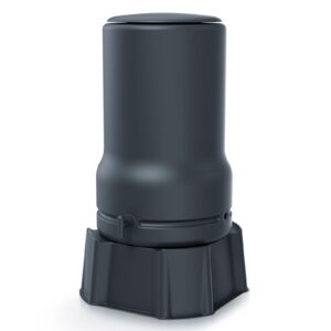 Regentonne rund Regenwassertank Basic Komplett-Set mit 110 Liter Volumen in der Farbe anthrazit ist aus UV- und witterungsbeständigem Material mit kindersicherem Deckel