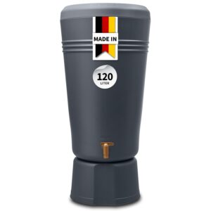 4rain Azura 2in1 Regentonne 120 Liter Graphite Grey inkl. Pflanzschale und Unterstand - Regenfass mit Hahn - schmale Regenwassertonne in anthrazit - moderner Wassertank für den Garten als Wasserfass