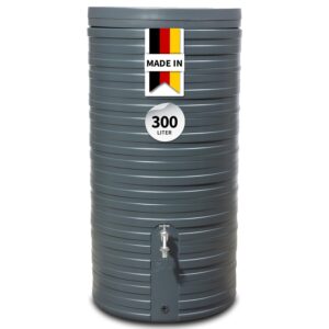 GARANTIA Nordic Regentonne 300 Liter Graphite Grey inkl. Deckel - Regentonne, Wassertank, Regenfass, Tonne mit Deckel, Regenwassertonne, Wasserbehälter, Fass, Regenwassertank, Wasserfass