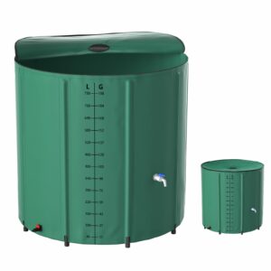 Aufun Regenwassertonne Wassertank, 750L Regentonne Faltbar, mit Abflussventil und Volumen-Skala, einfache Aufbewahrung, rostfrei und witterungsbeständig (Grün)