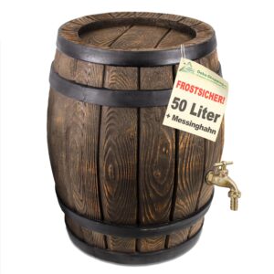REGENTONNE REGENFASS 50L Wasserfass Regenbehälter Gartenfass Wassertonne EICHENFASS Messinghahn Messing-Wasserhahn Eichenfass-Holz-Optik 50 Liter