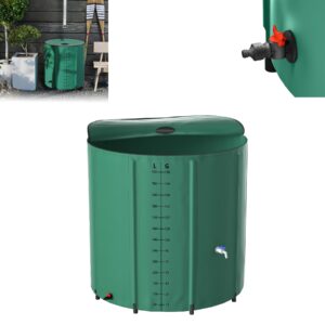 Froadp 750L Regentonnen Faltbare Regenwassertonne mit Deckel & Skala, Matte Plane, Wasserspeicher Wassertank für Gartenbewässerung, Eisbaden Tonne, Regenwasserfass inkl. Ablassventil(Grün)