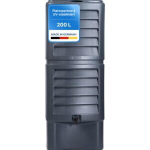 Hessentaler Container® Regentonne Anthrazit 200L /Wandregentonne – Platzsparend&UV-stabilisiert – Mit Auslaufhahn, Deckel und Anschlussmöglichkeiten für Regenrinne und Fallrohr – 100% Made in Germany