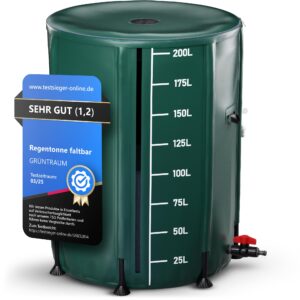 Regentonne faltbar 200L – Regenfass/Regenwassertonne/Wassertank faltbar – Wasserfass stabil – witterungsbeständig – mit Füllstandsanzeige & Air Wing System (Grün, 200L)