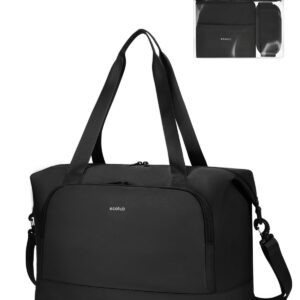 ECOHUB Faltbare Reisetasche Handgepäck, Untersitz Handgepäck Tasche für Flugzeug, Recyceltes PET Weekender Damen Mit Abnehmbar Nass-Tasche, 30L Easyjet handgepäck 45x36x20(Schwarz)
