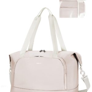 ECOHUB 30L Faltbare Reisetasche Handgepäck, Untersitz Handgepäck Tasche für Flugzeug, Easyjet handgepäck 45x36x20 Mit Abnehmbar Nass-Tasche, Recyceltes PET Weekender Damen, Patent Anhängig(Beige)