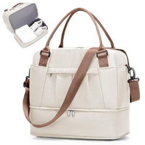 SEAFEW Reisetasche 24L, 40x30x20 Ryanair Handgepäck Tasche für Flugzeug Weekender Sporttasche Damen Wasserdicht Travel Bag Wickeltasche Kliniktasche Geburt Krankenhaustasche mit Schuhfach,Beige braun