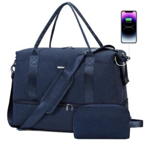 WANDF Handgepäck Tasche für Easyjet Airlines 45 x 36 x 20cm, Untersitz-Reisetasche mit USB-Ladeanschluss, Nasstasche und Schuhfach, Wochenendtasche für Damen und Herren (Marineblau)