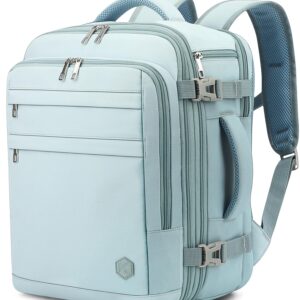 VANKEV Eurowings Ryanair EasyJet Wizz Air Handgepäck Erweiterbar 40x30x20 bis 40x30x25, 24L bis 30L, Sitzunter Rucksack für Reisen passt zu 15,6 Zoll Laptops hellblau