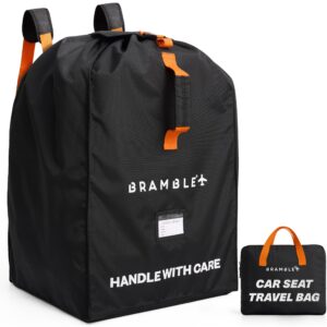 Bramble - Autositz Reisetasche für Flugzeug Gate Check - Wasserabweisende Babyschalen-Tasche aus Ballistik-Nylon mit gepolsterten Neopren-Trägern, Packbeutel & ID-Fenster - 80 x 45 x 45 cm (Schwarz)