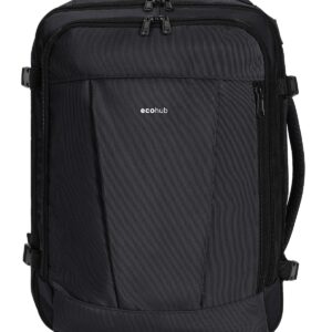 ECOHUB Handgepäck Rucksack Unter-Sitz, Ryanair Easyjet Personal Item Rucksack mit 13 Taschen, Leichter Reiserucksack aus Recyceltem PET für Flugreisen, Damen Herren, 40x30x20 cm 24L(Schwarz)