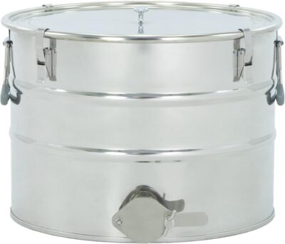 LYSON Abfüllbehälter für Honig Abfülleimer mit rostfreiem Quetschhahn Edelstahl 6/4" Absetzbehälter zum Honigaufbewaren Abfüllkübel mit Deckel, Griffen, Halterungen und Dichtung 30l-200l